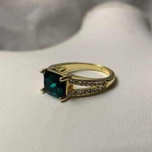 Macy's Gold Ring with Green Gemstone and Sparkling Accents
